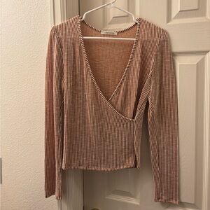 Caution To The Wind Brown Striped Long Sleeve Top